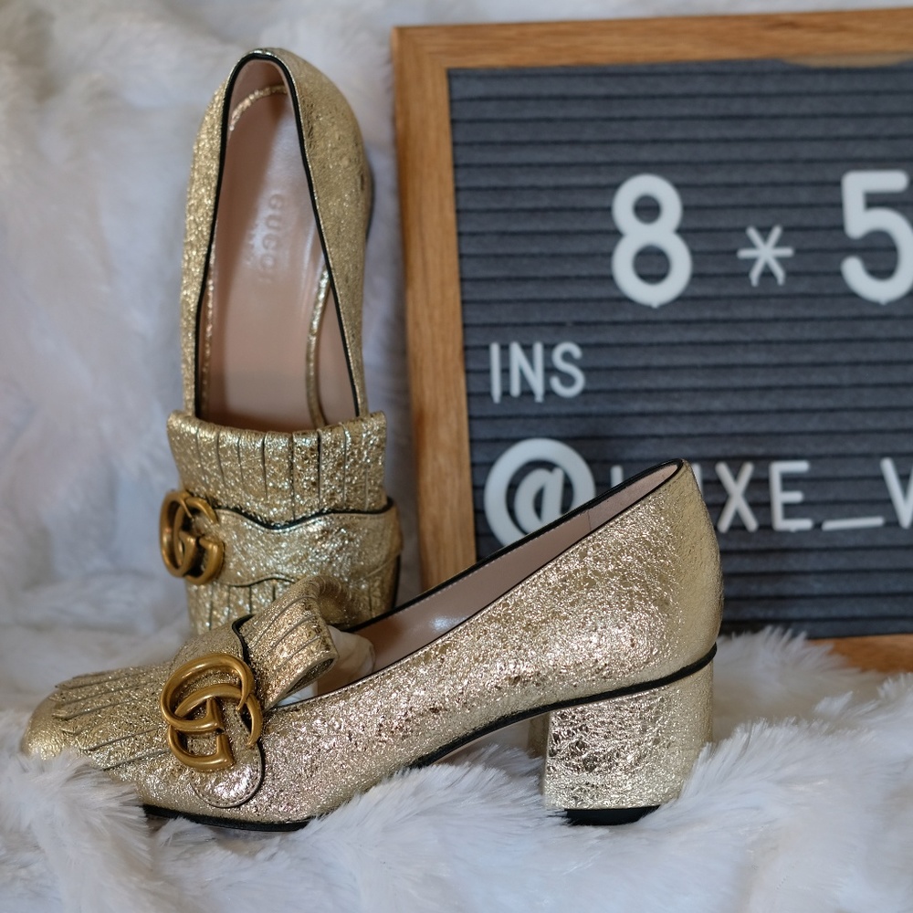 ⛔️SOLD⛔️Gucci 55mm Marmont Metallic Loafers GOLD
